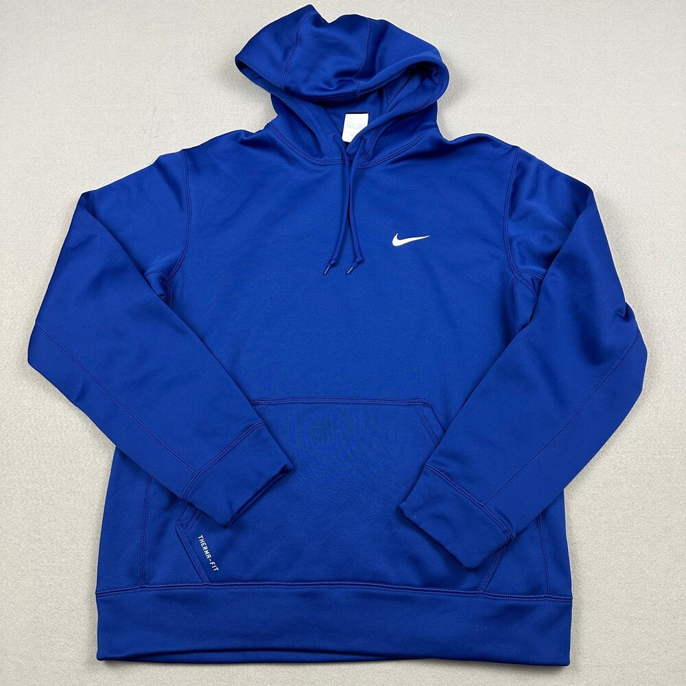 Nike Hoodie Men Medium Blue Therma-FIT Pullover Fleece Sweatshirt Swoosh M